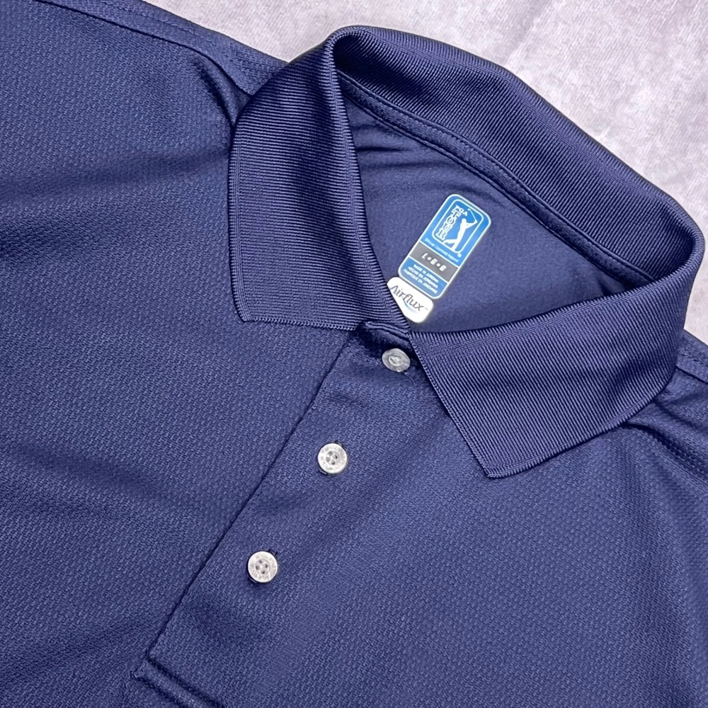 PGA Tour Polo Shirt Mens Large Navy Blue Excellent Airflux Textured Golf Top